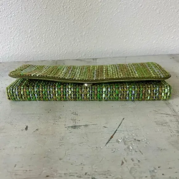 Shiraleah clutch hand bag green tweed fabric satin liner retro office siren - Picture 8 of 11